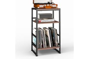 ZEXVIDA Vinyl Record Player Stand, 3-Tier End Table with Vinyl Record Storage, Record Player Table Holder Cabinet Up to 120 Albums for Living Room Bedroom - Cherry