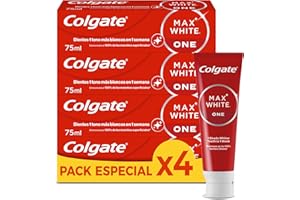 Colgate Max White One Pasta de Dientes Blanqueadora, Pack 4 Uds x 75ml, Dentífrico Blanqueador, Dientes 1 Tono Más Blancos en 1 Semana, Elimina Manchas Superficiales