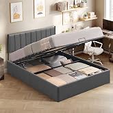 VASAGLE Folding Bed Frame 160 x 200 cm Under Bed Headboard Hydraulic System Modern Easy Assembly Dark Grey RMB615G02