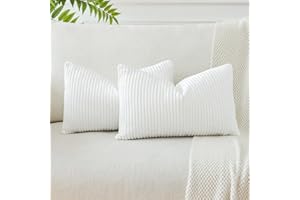 JOTOM Housses de Coussins en Velours Côtelé Décoratif Canapé Taie d'oreiller Doux Decoration pour Maison Salon Chambre Canapé Décoration 30x50cm Lot de 2 (Blanc CrèMe)
