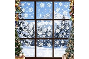 LYPER 9 Sheets Snowflake Window Stickers, 240Pcs Christmas Snowflake Window Cling, Removable Christmas Xmas Window Decals Static Stickers for Xmas Glass Window Shop School Decoration