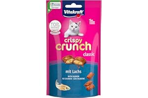 Vitakraft Crispy Crunch Classic, golosina para gatos, snack crujiente relleno de salmón, en bolsa resellable, sin azúcar añadido (1x 60g)