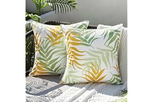 MIULEE Funda de Cojines Exterior Impermeable Fundas de Almohada Sofa Decorativo Patrón de Hoja Duradero Cremallera Oculta para Jardin Terraza Salon Silla Cama Oficina 45x45 cm 2 Piezas Amarillo Verde