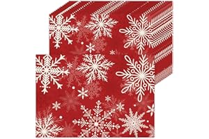 TARKLANDA 50 Pack Christmas Red Snowflake Paper Placemats, 16x 11 Inch Merry Christmas Disposable Place Mats, Winter Dining Rectangle Table Mat Place Mat for Home Kitchen Holiday Xmas Table Top Decor