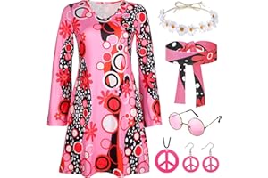 YADODO Deguisement Hippie Femme Tenue Annee 70 Style Discothèque Robe de Costume Hippie de Style Rétro des Années 60S 70S Deguisement Annee 70 Accessoire Femme Costume d'Halloween Carnaval