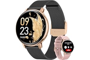 Sanorum Smartwatch Donna, 1.39" Orologio Smartwatch con Chiamate, Fisiologia Femminile, 24H Cardiofrequenzimetro SpO2, Sonno, 120+ Sport, Notifiche, Smart Watch Fitness per iOS Android Oro Nero