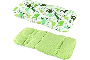 OLOBABY Reversible Cotton & Minky Pram Insert, Liner Covers 5pt Universal (Green Dino/Green Fleece)