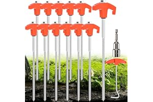 YAOBLUESEA 24 piquetas Tienda de campaña estaca de Tienda estacas Camping atornillables piquetas de Acero Camping 25CM Suelo Duro taladros hexagonales y Ganchos en Forma de t (Naranja 12PCS)