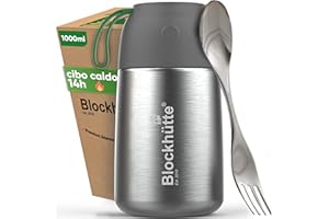 Blockhütte Contenitore Termico per Alimenti Caldi I 1l I Thermos Cibo Caldo fino a 14 ore I Portapranzo Termico a Tenuta Stagna per Adulti e Bambini I Thermos Cibo, Termos Pasta e Pranzo