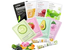 ‎YUEONEWIN Gesichtsmasken Set Hautpflege, (PAKET VON 8+2) Kollagen-Gesichts Tuchmaske für alle Hauttypen, Feuchtigkeitsspendende Gesichtsmasken Geschenke für Frauen, Männer, Mädchen in Party Spa Hautpflege