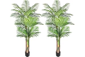 Keeplush 6ft Tall Triple Golden Cane Artificial Palm Tree Outdoor, Large Artificial Plants Outdoor Tree for Living Room Patio Office Home Decor 2PCS