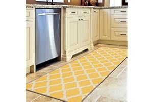 Ottomanson Glamour Collection Elegant Trellis Design Rubberback Runner Rug, 50 cm x 150 cm, Yellow
