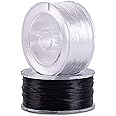 KONMAY 2 Rolls 0.8mm Flat Stretchy Bracelet Strings with Organizing Box, 164 Meters Black and White Crystal Elastic Thread Cord for Jewelry Bracelets Making and Beading