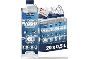 Mapeau 20x CPAP Wasser für Sauerstoff-Geräte, CPAP-Geräte, Atemgasbefeuchtung, destilliertes Wasser für Inhalator, Luftbefeuchter (20x 500ml)