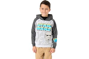 Star Wars Boys Hoodie | Kids Two Tone Graphic Hooded Sweatshirt in Grey | Dark Side Stormtrooper Darth Vader Graffiti Style Apparel Sweater | Sci-fi Movie Film Character Merchandise Gift
