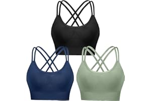 Leversic Sujetador Deportivo Mujer Sujetador de Yoga Acolchado Sujetador Deportivo de Impacto Medio Top Corto con Espalda Cruzada con Tiras para Fitness Yoga Gimnasio