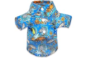 DroolingDog Pet Vacation Shirts Dog Hawaiian Clothes Camp Tshirts Small Dog Summer Apparel, Large, Blue