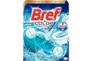 Bref WC - Color Activ+ Marine – Produit Nettoyant WC – Eau Bleue + Stop Odeurs - 4 éléments actifs - Action nettoyante - Formule anti-calcaire - Anti-saleté - Extra fraicheur - 1 Bloc WC (50g