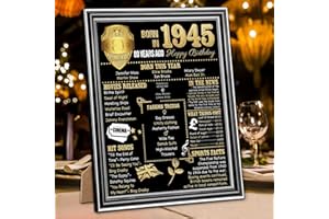 Benjia 1945 Poster Framed UK, 8x10 inch Happy 80th Birthday Party Decor Supplies Home Decoration (SILVER Black Gold)