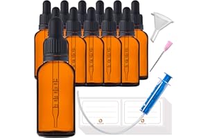 HandsUnity Juego de 12 Frascos de Pipeta de Vidrio Ámbar 30ml - Botellas de Boticario Con Tapa Negra y 29 Accesorios