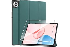 Heioloo Custodia per Honor Pad 10 12.1" 2025 Cover in Pelle Case, + [1 Pezzi] Vetro Temperato Pellicola Protettiva [Auto Svegliati/Sonno][Supporto Funzione ] [Anti-Scratch] Nero