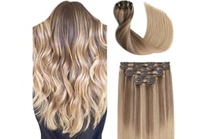 ‎SINDRA Sindra Clip in Extensions Echthaar Balayage Ashblond bis Bleach Blonde Human Hair 35cm 100g 6pcs Haarverlängerung Clip in Natürliche Remy Echthaar Extensions C#10/16/16 14 Zoll
