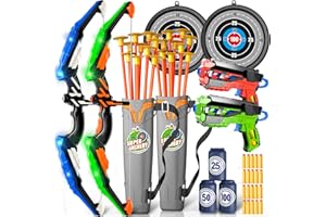 ‎DOLOOWEE Doloowee Pfeil und Bogen Kinder, Bogenschießen Kinder mit LED-Leuchten, Bogenschießsetspielzeug Draußen Outdoor Garten Spielzeug Kinder ab 4 Jahre