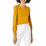 Amazon Essentials T-Shirt Girocollo a Manica Lunga con Polsini Punto Smock Donna