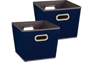 Household Essentials 94 Medium Tapered Decorative Storage Bins | 2 Pack Set Cubby Baskets | Navy Blue