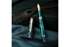 ASVINE Hongdian N7 Pióro wieczne, niebiesko-pawie żywiczne, bardzo cienka stalówka z irydowej, klasyczne pióro do pisania, gładkie pisanie, z metalowym pudełkiem