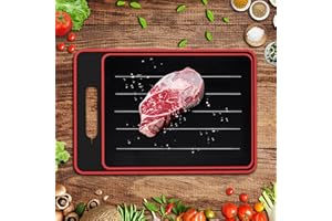 Tefelan rápida Tabla de descongelar, 4 en 1, con Afilador de Cuchillos Integrado y Rallador de Especias, Bandeja descongelación-Rojo