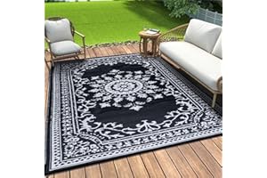 ‎OMERAI OMERAI Outdoor Rug Weatherproof Balcony Rug 180 x 270 cm Vintage Black Camping Rug Plastic Recycled Outdoor Rug BBQ Picnic Reversible Weatherproof and UV Resistant for Balcony Patio