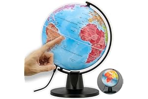 ORBIT Globes & Maps - Schülerglobus - 16cm Mini-Leucht-Globus mit stabilem, schwarzem Standfuß, Kartenbild 2025 politisch mit LED Leuchte, aktuelles deutsches Kartenbild