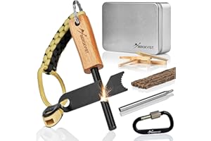BERGKVIST® Pierre a feu de Survie GNISTA (Set de 17 pièces) - Kit de Barre en magnésium, Allume feu, Amadou, sifflet d'urgence, sarbacane & Plus Encore