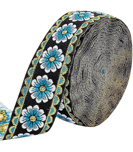 PH PandaHall Ruban Tissé Brodé 7m, Vintage Jacquard Ruban Fleurs Bretelles Ruban Tissu Garniture Ruban Pour DIY Emballage Cadeau Vêtements