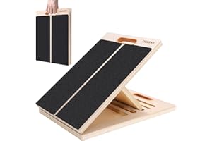 JJSHUND Planche Inclinée Professionnelle, Panneau Incliné Réglable en Bois Portable Planche d'Équilibre avec Poignée pour Mollet Squats Jambes Genoux Talon Cheville