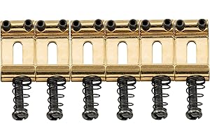 Musiclily Pro 10,8mm Acero Silletas Vintage Strat Saddles para Trémolo Puente Guitarra eléctrica Stratocaster, Dorado(Juego de 6)