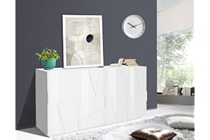 Dmora Credenza moderna a 4 ante, Made in Italy, Madia da cucina, Buffet di design da soggiorno, cm 162x44h86, colore Bianco lucido