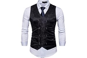 Showu Paisley Gilet Homme sans Manches Slim Fit Double Boutonnage Costume Blazers