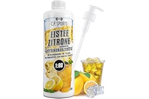C.P. Sports Getränkesirup EISTEE-ZITRONE für Mineraldrink I VITAMINE + ZUCKERFREI* I Getränkekonzentrat Sirup 1:80 zum Mixen mit Wasser für Vital-Drink Sport-Getränk I 1 Liter + Pumpspender