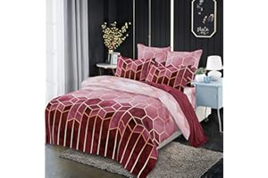 Xiongfeng Mitchell Bettwäsche 200x200cm Rot Kariert Marmor Wendebettwäsche Geometrisch Microfaser Vintage Doppelbett Bettbezug mit Reißverschluss und 2 Kissenbezug 80x80cm