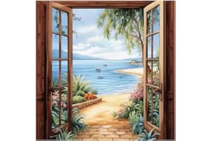 Xinpinzhou Kit Punto Croce Paesaggio fuori dalla porta, Schemi Quadri Set Ricamo Punto Croce Kit da Ricamare Principianti Starter Prestampato Stampato Completo Bambini Cross Stitch Embroidery Ricami