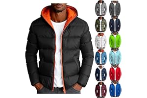 RLEHJN Doudoune Homme Hiver Chaud Manteau Homme Chaude Doudoune À Capuch Couleur Unie Veste Matelassée Zipper Basique Jacket Thermique Coupe-Vent Blouson Hiver Grande Taille XS-5XL