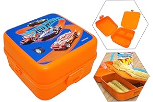 HOVUK Hot WheeIs - Lonchera para niños de 14 cm, 3 compartimentos, de plástico, reutilizable, sin BPA, para niños escolares y regalo de cumpleaños de más de 3 años