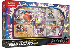 Pokémon: collezione con statuina Mega Lucario-ex del (una carta promozionale olografica, una carta promozionale gigante, cinque buste di espansione e una statuina di Mega Lucario)