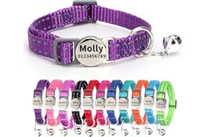 SEOUGEE Collar de gato con etiqueta de nombre personalizada, collares reflectantes para gatos con campanas y hebilla de liberación rápida de seguridad, placa de identificación antipérdida para gatos