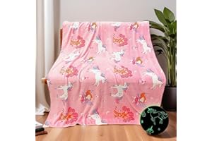 ‎HSGLGNA Kuscheldecke Kinder,Einhorn Decke Kuscheldecke Leuchtet im Dunkeln, Einhorn Geschenke für mädchen Super Weiche und Warme Decke (Einhorn-05, 130x150 cm)