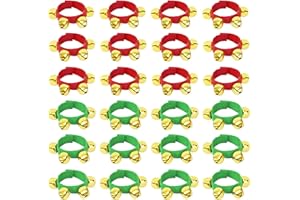 AUGSHY 24pcs Christmas Wrist Band Jingle Bells Bracelets Jingle Bell Musical Instruments Party Supplies for Kids Party Decoration Favors (12pcs Red and 12pcs Green)