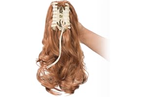 Cybelleza Przedłużenie włosów, warkocz, treska, klips, kucyk, kok, koński ogon, przedłużenie włosów, w korzystnej cenie jak prawdziwe włosy, falowane, sztuczne włosy, 35 cm (lekkie auurn)