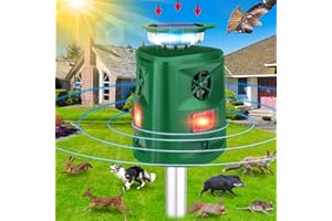 HAPPY WATCH Outdoor Cat Repeller 360° Deter, Solar Ultrasonic Animal Repellent with Motion Sensor& LED Flashing Light, Cat Scarer 5 Modes Adjustable Waterproof Dog Rabbit Deer Squirrel Fox Deterrent for Garden